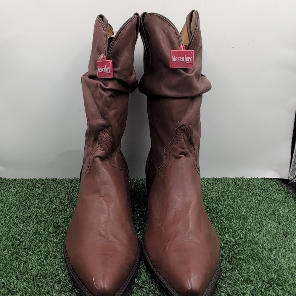 VTG Mezcalero Slouch Style Brown Boots Men's 9.5 - 27 1/2 EE Leather Mexican New - Picture 8 of 14